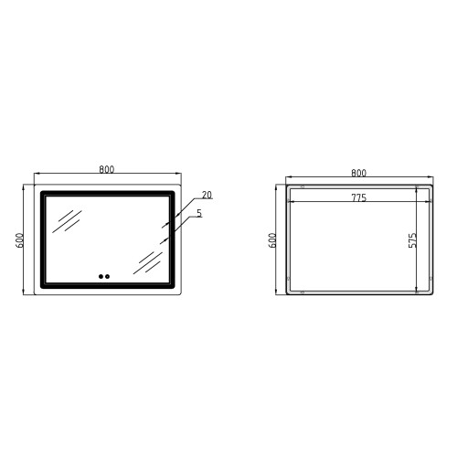 Дзеркало Qtap Cardinal (CA2) 800х600 з LED-підсвічуванням Touch, з антизапотіванням, з димером, рег. темп. кольори (3000-6500K) QT0478C806048457