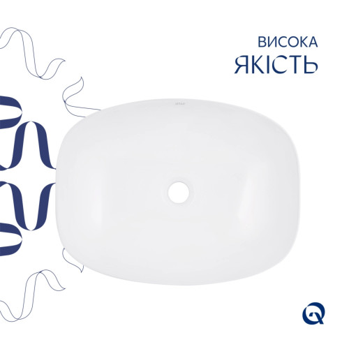 Комплект Qtap Cardinal: Раковина накладна 600x380x140 мм, White, овальна + Донний клапан Pop-up PU02
