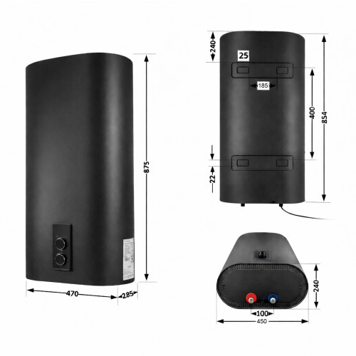 Водонагрівач електричний Thermo Alliance 50 л Black, вертикальний плоский, мокрий ТЕН 2 кВт (0,8+1,2) DT50V20G(PD)/2В