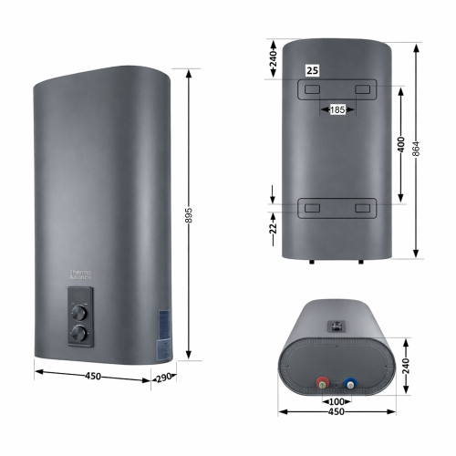 Водонагрівач електричний Thermo Alliance 50 л, Grey, вертикальний плоский, сухий ТЕН 2 кВт (0,8+1,2) DT50V20GPDD2G