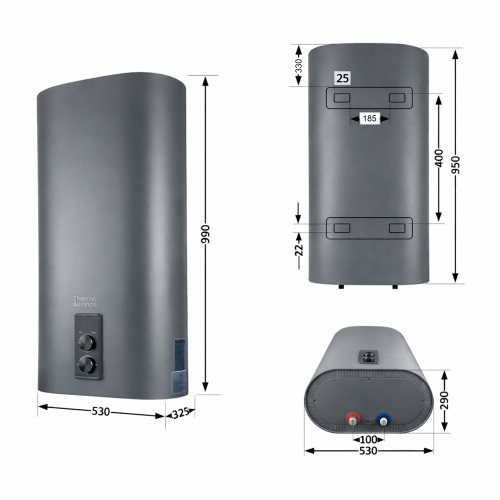 Водонагрівач електричний Thermo Alliance 80 л, Grey, вертикальний плоский, сухий ТЕН 2 кВт (0,8+1,2) DT80V20GPDD2G