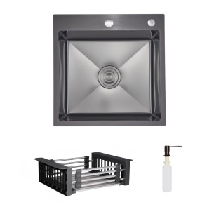 Комплект Lidz Handmade H5050HB Мийка для кухні інтегрована Decor Black PVD Honeycomb в комплекті з дозатором+Lidz LIDZK01B Кошик для миття