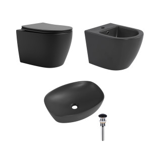 Комплект Qtap Robin Anthracite 3 в 1: унітаз підвісний Ultra Quiet + біде підвісне + накладна раковина QTROBAN49157