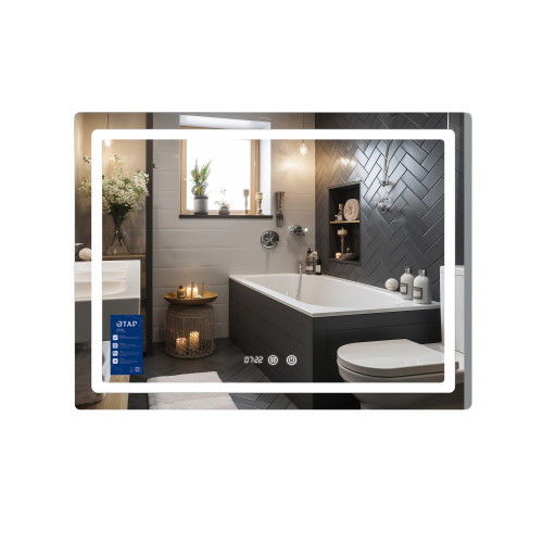 Дзеркало Qtap Mideya (MI2) 1000х800 з годинником, з LED-підсвічуванням Touch, з антизапітнінням, диммером, рег. яскравості QTMID100080049266