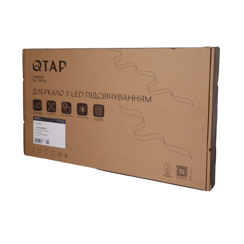 Дзеркало Qtap Scorpio (SC1) з LED-підсвічуванням Touch, з антизапотіванням, з диммером, рег. темп. кольори (3000-6500K) Black QTSC500900