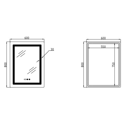 Дзеркало Lidz Kubis (KU2) 600х800 з підсвічуванням, з LED-підсвічуванням Touch, з антизапітнінням, з диммером, рег. яскравості LDKU600800CL49280