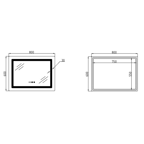 Дзеркало Lidz Kubis (KU2) 800х600 з годинником, з LED-підсвічуванням Touch, з антизапотіванням, з диммером, рег. яскравості LDKU800600CL48281