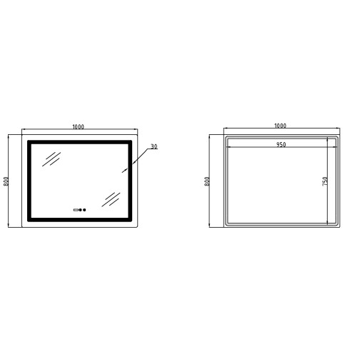 Дзеркало Lidz Kubis (KU2) 1000х800 з годинником, з LED-підсвічуванням Touch, з антизапітнінням, з диммером, рег. яскравості LDKU1000800CL49282