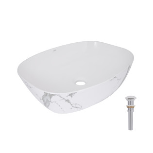 Раковина накладная Qtap Cardinal 500х380х140 мм, Marble, прямоугольная, с донным клапаном QTCAR188MR49826