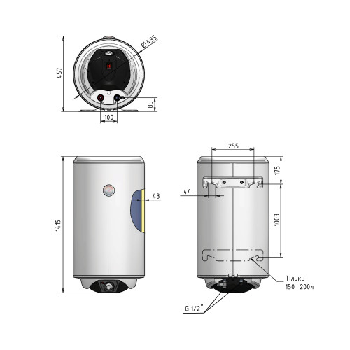 Електричний водонагрівач Thermo Alliance Spectra 150 л вертикальний сухий керамічний ТЕН 2,0 кВт, d 435 мм