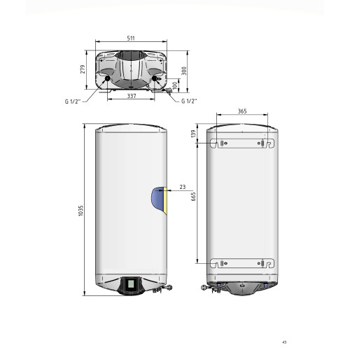 Електричний водонагрівач Thermo Alliance Spectra Flat 65 л універсальний, мокрий ТЕН 3,3 кВт, h 279 мм