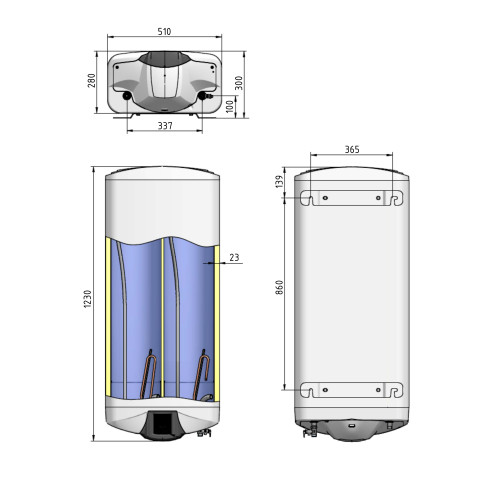 Електричний водонагрівач Thermo Alliance Spectra Flat 80 л універсальний, мокрий ТЕН 3,3 кВт, h 279 мм