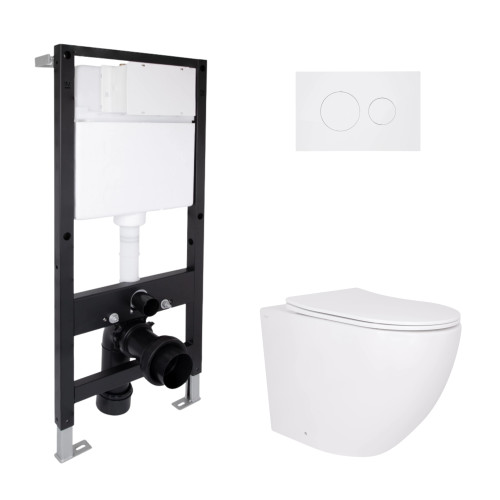 Готове рішення Qtap для ванної кімнати: підвісний унітаз Robin Ultra Quiet 520x365x365 + комплект встановлення Standard (кругла кнопка White)
