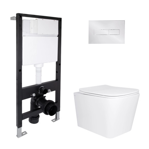 Готове рішення Qtap для ванної кімнати: підвісний унітаз Tern Ultra Quiet 525x345x360 + комплект інсталяції Standard (лінійна кнопка Chrome)