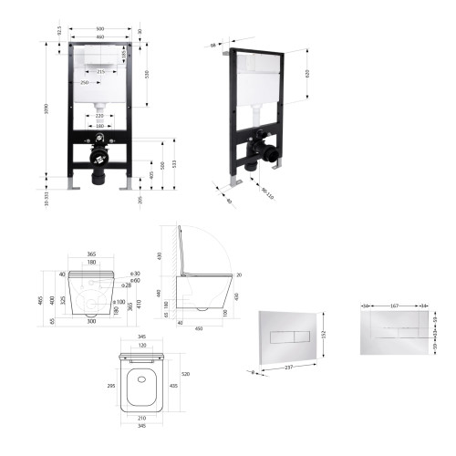 Готове рішення Qtap для ванної кімнати: підвісний унітаз Tern Ultra Quiet 525x345x360 + комплект інсталяції Standard (лінійна кнопка Chrome)