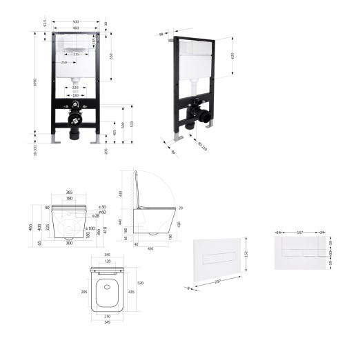 Готове рішення Qtap для ванної кімнати: унітаз підвісний Tern Ultra Quiet 525x345x360 + комплект інсталяції Standard (лінійна кнопка White)