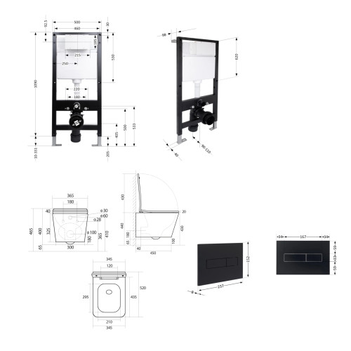 Готове рішення Qtap для ванної кімнати: унітаз підвісний Tern Ultra Quiet 525x345x360 + комплект інсталяції Standard (лінійна кнопка Black)