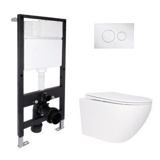 Готове рішення Qtap для ванної кімнати: підвісний унітаз Jay Rimless 520x360x320 + комплект встановлення Standard (кругла кнопка Chrome)