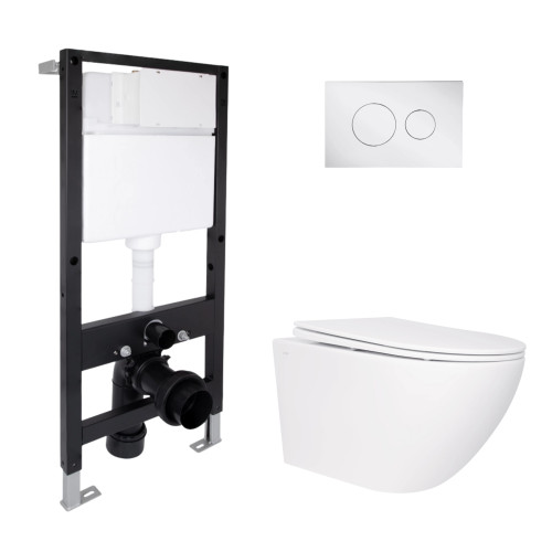 Готове рішення Qtap для ванної кімнати: підвісний унітаз Jay Rimless 520x360x320 + комплект встановлення Standard (кругла кнопка Chrome)