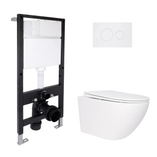 Готове рішення Qtap для ванної кімнати: підвісний унітаз Jay Rimless 520x360x320 + комплект встановлення Standard (кругла кнопка White)