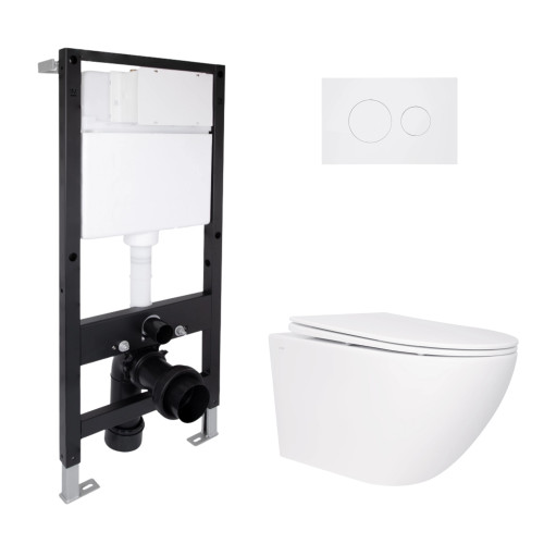Готове рішення Qtap для ванної кімнати: підвісний унітаз Jay Rimless 520x360x320 + комплект встановлення Standard (кругла кнопка White)