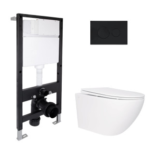 Готове рішення Qtap для ванної кімнати: унітаз підвісний Jay Rimless 520x360x320 + комплект інсталяції Standard (кругла кнопка Black)