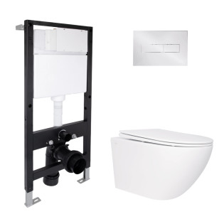 Готове рішення Qtap для ванної кімнати: унітаз підвісний Jay Rimless 520x360x320 + комплект інсталяції Standard (лінійна кнопка Chrome)