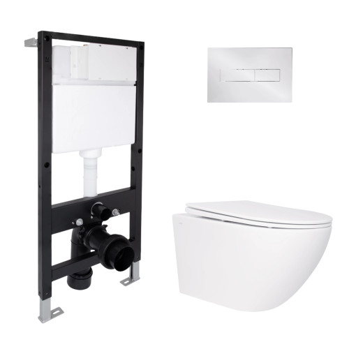 Готове рішення Qtap для ванної кімнати: унітаз підвісний Jay Rimless 520x360x320 + комплект інсталяції Standard (лінійна кнопка Chrome)