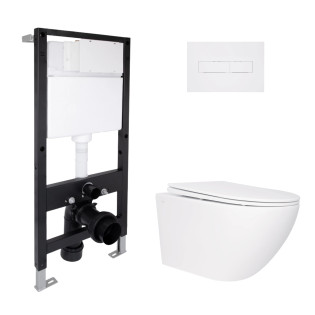 Готове рішення Qtap для ванної кімнати: підвісний унітаз Jay Rimless 520x360x320 + комплект інсталяції Standard (лінійна кнопка White)