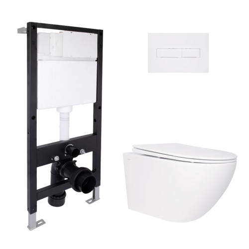 Готове рішення Qtap для ванної кімнати: підвісний унітаз Jay Rimless 520x360x320 + комплект інсталяції Standard (лінійна кнопка White)