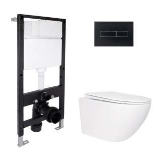 Готове рішення Qtap для ванної кімнати: підвісний унітаз Jay Rimless 520x360x320 + комплект інсталяції Standard (лінійна кнопка Black)