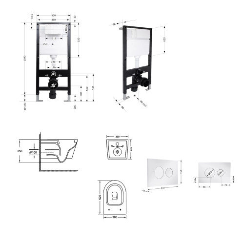 Готове рішення Qtap для ванної кімнати: унітаз підвісний Jay Ultra Quiet 520x360x320 + комплект інсталяції Standard (кругла кнопка Chrome)