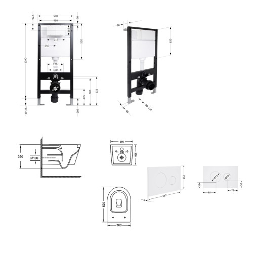 Готове рішення Qtap для ванної кімнати: підвісний унітаз Jay Ultra Quiet 520x360x320 + комплект встановлення Standard (кругла кнопка White)