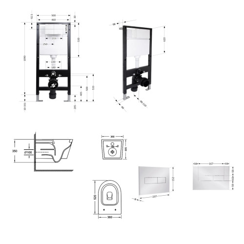 Готове рішення Qtap для ванної кімнати: унітаз підвісний Jay Ultra Quiet 520x360x320 + комплект інсталяції Standard (лінійна кнопка Chrome)