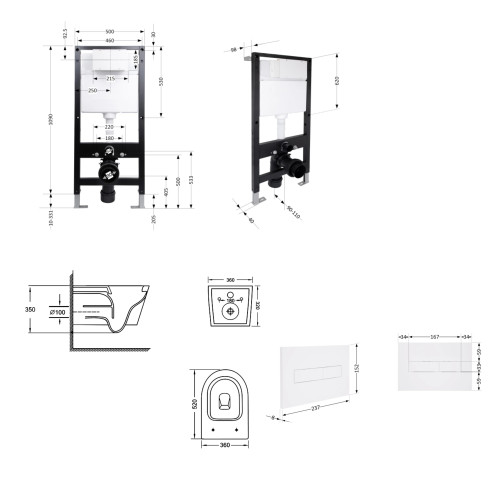 Готове рішення Qtap для ванної кімнати: унітаз підвісний Jay Ultra Quiet 520x360x320 + комплект інсталяції Standard (лінійна кнопка White)