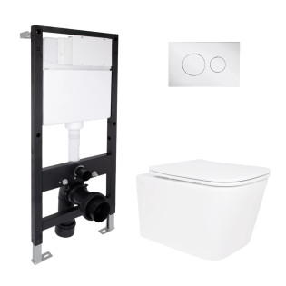Готове рішення Qtap для ванної кімнати: підвісний унітаз Crow Rimless 485x340x330 + комплект встановлення Standard (кругла кнопка Chrome)
