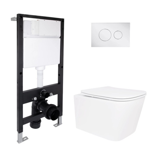 Готове рішення Qtap для ванної кімнати: підвісний унітаз Crow Rimless 485x340x330 + комплект встановлення Standard (кругла кнопка Chrome)