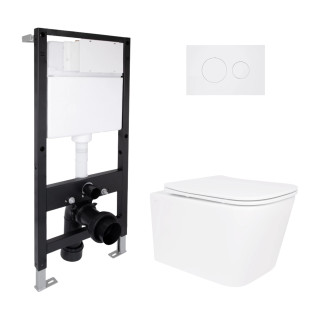 Готове рішення Qtap для ванної кімнати: підвісний унітаз Crow Rimless 485x340x330 + комплект встановлення Standard (кругла кнопка White)
