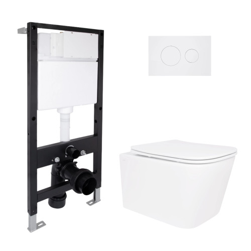 Готове рішення Qtap для ванної кімнати: підвісний унітаз Crow Rimless 485x340x330 + комплект встановлення Standard (кругла кнопка White)
