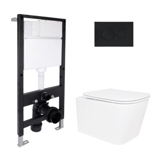 Готове рішення Qtap для ванної кімнати: підвісний унітаз Crow Rimless 485x340x330 + комплект встановлення Standard (кругла кнопка Black)