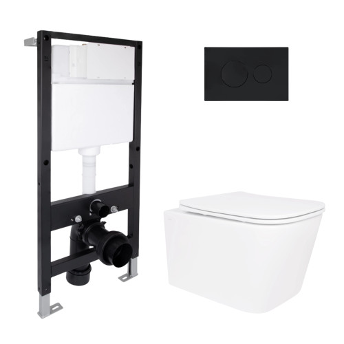 Готове рішення Qtap для ванної кімнати: підвісний унітаз Crow Rimless 485x340x330 + комплект встановлення Standard (кругла кнопка Black)