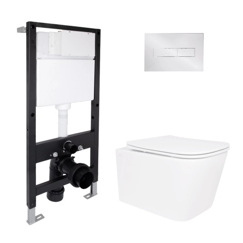Готове рішення Qtap для ванної кімнати: унітаз підвісний Crow Rimless 485x340x330 + комплект інсталяції Standard (лінійна кнопка Chrome)