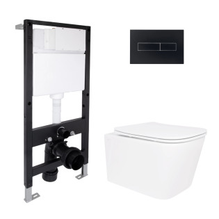 Готове рішення Qtap для ванної кімнати: підвісний унітаз Crow Rimless 485x340x330 + комплект інсталяції Standard (лінійна кнопка Black)