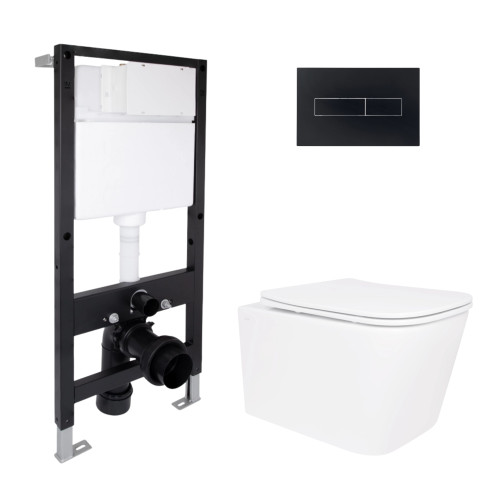 Готове рішення Qtap для ванної кімнати: підвісний унітаз Crow Rimless 485x340x330 + комплект інсталяції Standard (лінійна кнопка Black)