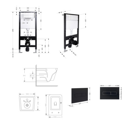 Готове рішення Qtap для ванної кімнати: підвісний унітаз Crow Rimless 485x340x330 + комплект інсталяції Standard (лінійна кнопка Black)
