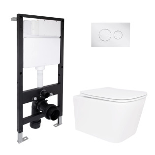 Готове рішення Qtap для ванної кімнати: підвісний унітаз Crow Ultra Quiet 485x340x290 + комплект інсталяції Standard (кругла кнопка Chrome)