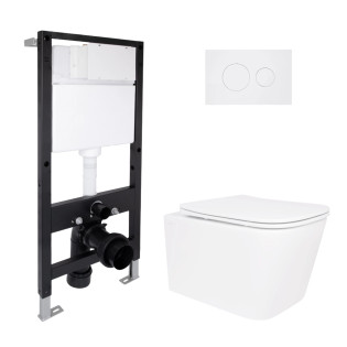 Готове рішення Qtap для ванної кімнати: підвісний унітаз Crow Ultra Quiet 485x340x290 + комплект інсталяції Standard (кругла кнопка White)