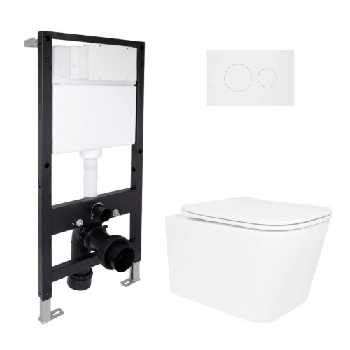 Готове рішення Qtap для ванної кімнати: підвісний унітаз Crow Ultra Quiet 485x340x290 + комплект інсталяції Standard (кругла кнопка White)