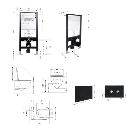 Готове рішення Qtap для ванної кімнати: підвісний унітаз Crow Ultra Quiet 485x340x290 + комплект інсталяції Standard (кругла кнопка Black)