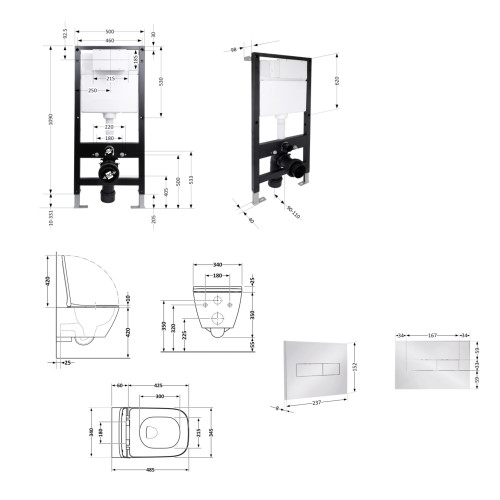 Готове рішення Qtap для ванної кімнати: підвісний унітаз Crow Ultra Quiet 485x340x290 + комплект інсталяції Standard (лінійна кнопка Chrome)